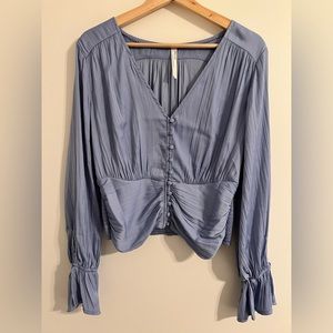 By Anthropologie blue satin blouse